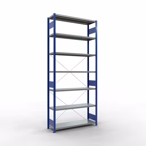 Figure n° 12 de l'article étagère de base, étagère, système enfichable MULTIplus250, 3000 x 1300 x 400 mm, 7 étagères, RAL 5010 bleu gentiane/galvanisé du groupe de produits système enfichable de la marque Schulte Lagertechnik