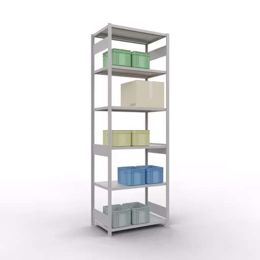 Étagère de base, étagère, système enfichable MULTIplus250, 3000 x 1000 x 600 mm, 7 étagères, RAL 7035 gris clair de Schulte Lagertechnik de la gamme de produits du système enfichable
