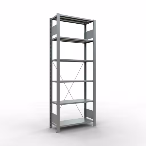 Étagère de base, étagère de bureau, système enfichable MULTIplus85, 2000 x 750 x 300 mm (HxLxP), 6 étagères, traverse, galvanisée, sans barre d'arrêt de Schulte Lagertechnik Étagère de base, étagère de bureau, système enfichable MULTIplus85, 2000 x 750 x 300 mm (HxLxP), 6 tablettes, traverse, galvanisée, sans barre d'arrêt, système enfichable, réf. 17724