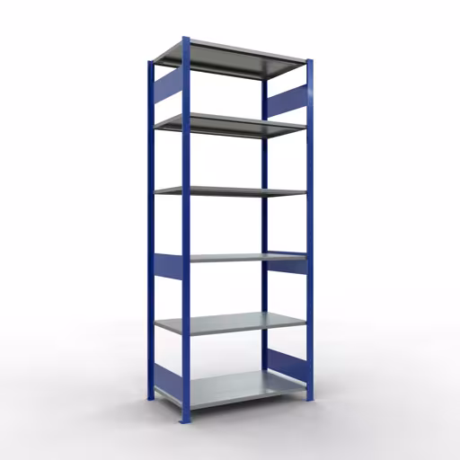 Scaffale base, scaffale, sistema a innesto MULTIplus150, 2500 x 1000 x 600 mm (AxLxP), 6 ripiani, barre longitudinali, RAL 5010 blu genziana/zincato della marca Schulte Lagertechnik della gamma sistemi a innesto