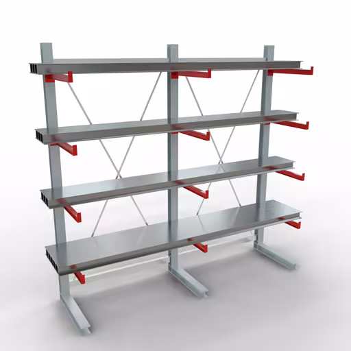Scaffale completo K 6000, unilaterale, 3000 x 3000 x 750 mm, RAL 7001 / RAL 3000, 5 livelli di stoccaggio della marca Schulte Lagertechnik dal programma di scaffalature cantilever
