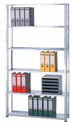 Étagère de base, étagère de bureau, système de vis MULTIplus85, 2000 x 750 x 300 mm (HxLxP), 6 étagères, galvanisées, sans barre d'arrêt, système de vis, réf. 10437