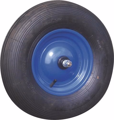 Roue de 400 x 100 mm de diamètre, avec pneus à roulements à billes et axe de marque Müba. Roue de 400 x 100 mm avec pneus à roulements à billes et essieu MÜBA, de la catégorie brouettes, bacs et roues, référence 8000376078