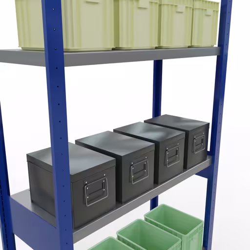 Figura n. 14 dell'articolo scaffale base, scaffale, sistema a innesto MULTIplus250, 3000 x 1000 x 400 mm (AxLxP), 7 ripiani, barre longitudinali, RAL 5010 blu genziana/zincato del gruppo di prodotti sistema a innesto della marca Schulte Lagertechnik