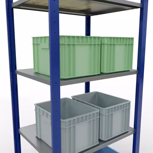Étagère de base, étagère, système enfichable MULTIplus150, 2000 x 750 x 600 mm, 5 étagères, RAL 5010 bleu gentiane/galvanisé/galvanisé de Schulte Lagertechnik avec le numéro d'article. 12760-75-LR-B