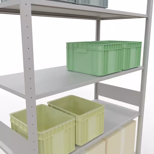 Image du produit n° 13 de l'article étagère de base, système enfichable MULTIplus150, 3000 x 1300 x 600 mm, 7 étagères, RAL 7035 gris clair de la gamme de produits système enfichable de la marque Schulte Lagertechnik