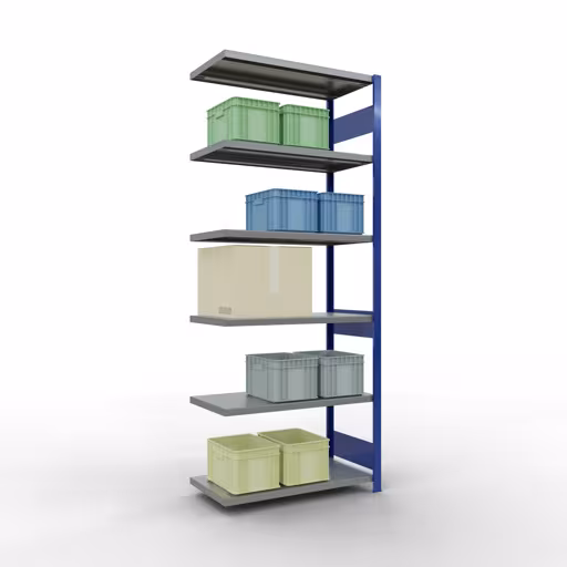 Image du produit n° 13 de l'article Rayonnage complémentaire, rayonnage à étagères, système enfichable MULTIplus330, 2500 x 1000 x 500 mm, 6 étagères, barres longitudinales, RAL 5010 bleu gentiane/galvanisé Figure n° 13 de l'article, système d'étagères enfichables MULTIplus330, 2500 x 1000 x 500 mm, 6 étagères, RAL 5010 bleu gentiane/galvanisé du groupe de produits système enfichable de Schulte Lagertechnik