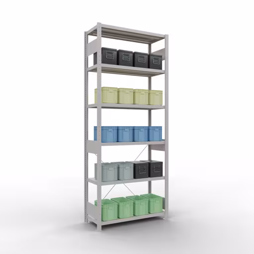 Immagine aggiuntiva dell'articolo Scaffale base, scaffale, sistema a innesto MULTIplus250, 2500 x 1000 x 400 mm (AxLxP), 6 ripiani, traversa, RAL 7035 grigio chiaro Immagine aggiuntiva dell'articolo Scaffale base, scaffale MULTIplus250 sistema a innesto, 2500 x 1000 x 400 mm (AxLxP), 6 ripiani, traversa, RAL 7035 grigio chiaro da scaffale base