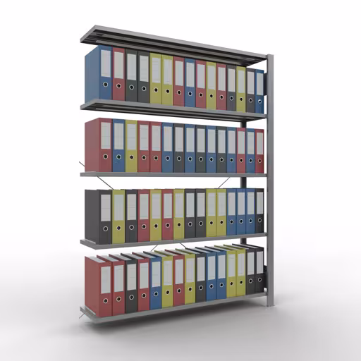 Produktbild Nr 11 des Artikels Anbauregal, Büro-Fachbodenregal Stecksystem MULTIplus85, 1800 x 1300 x 300 mm (HxBxT), 5 Fachböden, Kreuzstrebe, verzinkt, ohne Anschlagleiste Abbildung Nr 11 des Artikels Anbauregal, Büro-Fachbodenregal Stecksystem MULTIplus85, 1800 x 1300 x 300 mm (HxBxT), 5 Fachböden, Kreuzstrebe, verzinkt, ohne Anschlagleiste aus der Produktgruppe Büroregale von der Marke Schulte Lagertechnik