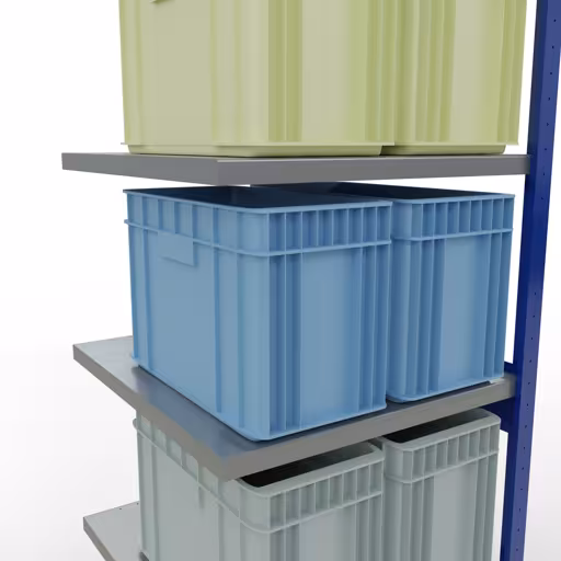 Scaffali aggiuntivi, scaffali, sistema a innesto MULTIplus250, 2500 x 750 x 800 mm (AxLxP), 6 ripiani, barre longitudinali, RAL 5010 blu genziana/zincato/zincato di Schulte Lagertechnik della categoria Sistemi a innesto