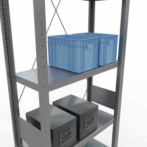 Représentation supplémentaire de l'article étagère de base, étagère à étagères, système enfichable MULTIplus250, 3000 x 750 x 300 mm, 7 étagères, galvanisé à partir de l'étagère de base