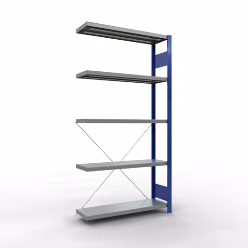 Rayonnage supplémentaire, étagère, système enfichable MULTIplus250, 2000 x 1000 x 300 mm (HxLxP), 5 étagères, traverse, RAL 5010 bleu gentiane/galvanisé de Schulte Lagertechnik Étagère supplémentaire, étagère, système enfichable MULTIplus250, 2000 x 1000 x 300 mm (HxLxP), 5 étagères, traverse, RAL 5010 bleu gentiane/galvanisé, étagère supplémentaire, réf. 12935-B