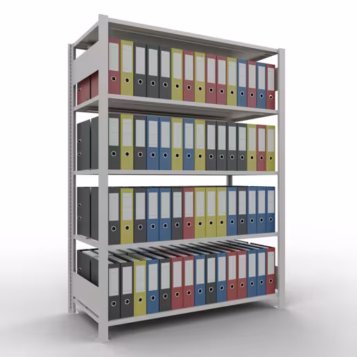 Figure n° 7 de l'article étagère de base, étagère de bureau, système enfichable MULTIplus150, 1800 x 1300 x 600 mm, 5 étagères, avec butée centrale, gris clair de la gamme d'étagères de bureau de Schulte Lagertechnik