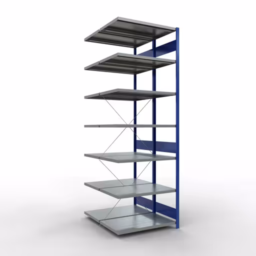 Scaffale aggiuntivo, scaffale doppio, sistema di scaffali MULTIplus250, 3000 x 1000 x (2x600) mm (AxLxP), 2x7 ripiani, traversa, RAL 7035 grigio chiaro/blu genziana della marca Schulte Lagertechnik dal programma scaffali