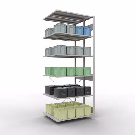 Figura n. 9 dell'articolo scaffale aggiuntivo, scaffale doppio, sistema di scaffali MULTIplus150, 2500 x 1000 x (2x400) mm (AxLxP), 2x6 ripiani, traversa, RAL 7035 grigio chiaro del gruppo di prodotti scaffali della marca Schulte Lagertechnik