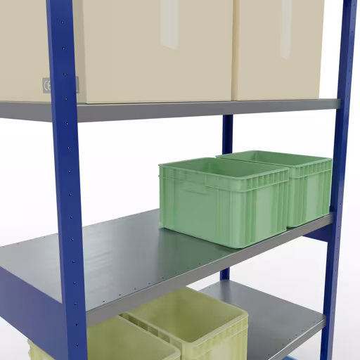 Image du produit n° 12 de l'article étagère de base, étagère, système enfichable MULTIplus250, 2500 x 1300 x 600 mm, 6 étagères, traverse, RAL 5010 bleu gentiane/galvanisé Figure n° 12 de l'article étagère de base, système d'étagères enfichables MULTIplus250, 2500 x 1300 x 600 mm, 6 étagères, RAL 5010 bleu gentiane/galvanisé du groupe de produits système enfichable de la marque Schulte Lagertechnik