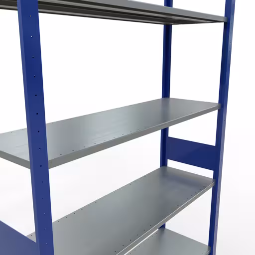 Étagère de base, étagère, système enfichable MULTIplus150, 3000 x 1300 x 400 mm (HxLxP), 7 étagères, barres de longueur, RAL 5010 bleu gentiane/galvanisé avec la référence réf. 12742-130-LR-B Étagère de base, étagère, système enfichable MULTIplus150, 3000 x 1300 x 400 mm, 7 étagères, RAL 5010 bleu gentiane/galvanisé de Schulte Lagertechnik de la catégorie système enfichable