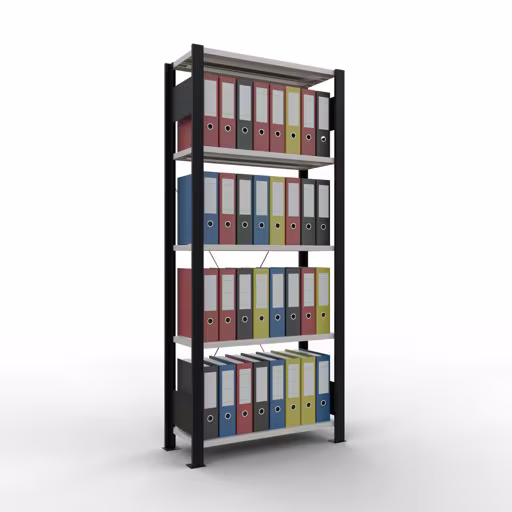 Étagère de base, étagère de bureau, système enfichable MULTIplus85, 1800 x 750 x 300 mm, 5 étagères, sans baguette de butée, noir/gris clair de la marque Schulte Lagertechnik de la gamme d'étagères de bureau