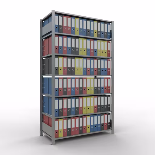 Figure n° 8 de l'article étagère de base, étagère de bureau, système enfichable MULTIplus150, 2300 x 1300 x 600 mm, 7 étagères, galvanisées, avec butée centrale de la gamme d'étagères de bureau de Schulte Lagertechnik