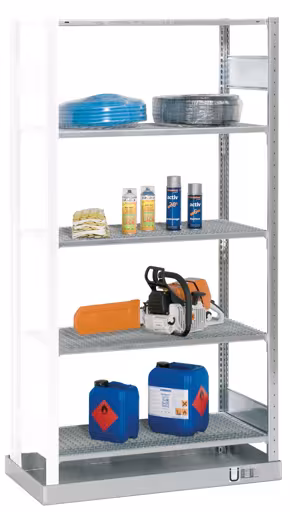 Scaffale aggiuntivo, scaffale per contenitori piccoli, 2000 x 1000 x 500 mm (AxLxP), zincato, con vassoio di raccolta (volume: 33 litri) e 4 ripiani a griglia della marca Schulte Lagertechnik dal programma di scaffalature a scaffali