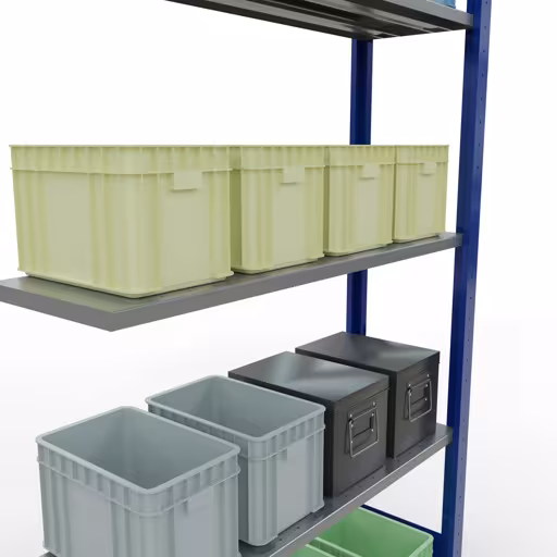 Scaffali aggiuntivi, scaffali, sistema a innesto MULTIplus85, 2000 x 1000 x 300 mm (AxLxP), 5 ripiani, barre longitudinali, RAL 5010 blu genziana di Schulte Lagertechnik della categoria Sistemi a innesto