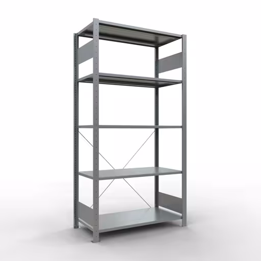 Étagère de base, étagère, système enfichable MULTIplus85, 2000 x 1000 x 500 mm (HxLxP), 5 étagères, traverse, galvanisée, étagère de base, réf. 13150