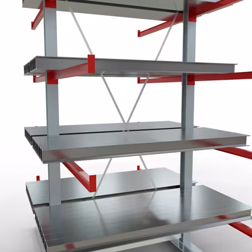 Produktbild Nr 12 des Artikels K 6000 Komplettregal, doppelseitig, 3000 x 1500 x 2x 1250 mm, RAL 7001 / RAL 3000, 5 Lagerebenen Abbildung Nr 12 des Artikels K 6000 Komplettregal, doppelseitig, 3000 x 1500 x 2x 1250 mm, RAL 7001 / RAL 3000, 5 Lagerebenen aus der Produktgruppe Kragarmregale von der Marke Schulte Lagertechnik