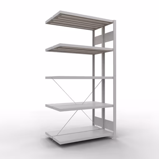 Une autre vue de l'article, étagère double, système d'étagères MULTIplus250, 2000 x 1000 x (2x300) mm, 2x5 étagères, gris clair RAL 7035 de la catégorie étagère