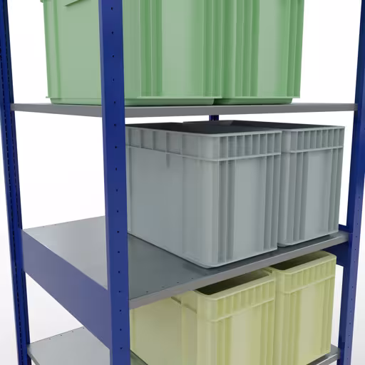 Étagère de base, étagère, système enfichable MULTIplus150, 2500 x 1000 x 800 mm, 6 étagères, traverse, RAL 5010/galvanisé de Schulte Lagertechnik de la catégorie système enfichable