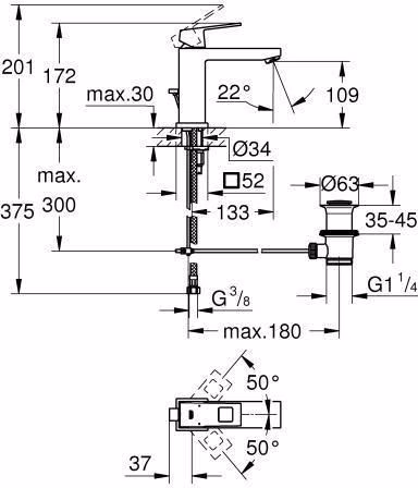 Miscelatore monocomando per lavabo GROHE Eurocube 23445 versione medio-alta cromo