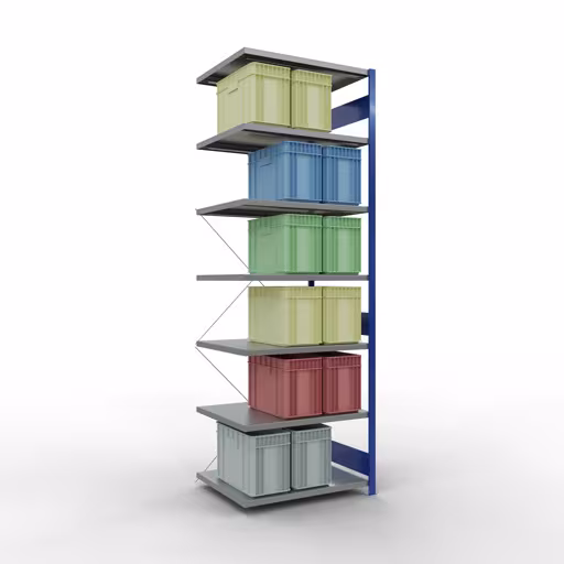 Figure n° 8 de l'article étagère complémentaire, étagère à étagères, système enfichable MULTIplus330, 3000 x 1000 x 800 mm, 7 étagères, traverse, RAL 5010 bleu gentiane/galvanisé du groupe de produits système enfichable de Schulte Lagertechnik