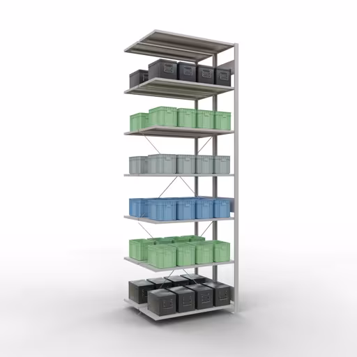 Scaffale aggiuntivo, scaffale doppio, sistema di scaffali MULTIplus150, 3000 x 1000 x (2x800) mm (AxLxP), 2x7 ripiani, traversa, RAL 7035 grigio chiaro della categoria scaffale doppio con GTIN 4058255035236 Scaffale aggiuntivo, scaffale doppio, sistema di scaffali MULTIplus150, 3000 x 1000 x (2x800) mm (AxLxP), 2x7 ripiani, traversa, RAL 7035 grigio chiaro della marca Schulte Lagertechnik dal programma scaffali