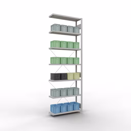 Image du produit n° 15 de l'article Rayonnage complémentaire, rayonnage à étagères, système enfichable MULTIplus330, 3000 x 1000 x 300 mm, 7 tablettes, traverse, RAL 7035 gris clair Figure n° 15 de l'article étagère complémentaire, étagère à étagères, système enfichable MULTIplus330, 3000 x 1000 x 300 mm, 7 étagères, RAL 7035 gris clair du groupe de produits système enfichable de la marque Schulte Lagertechnik