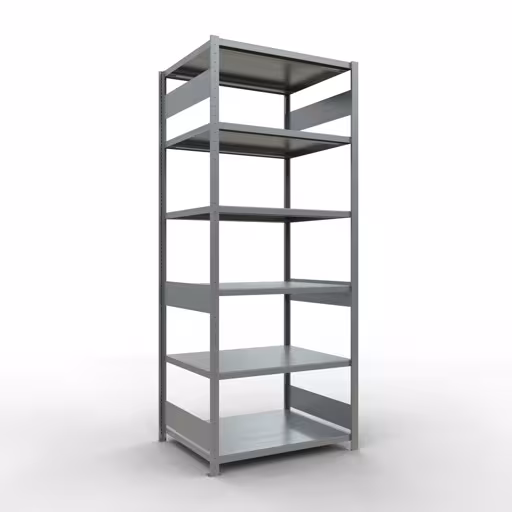 Ripiano base, ripiano, sistema a innesto MULTIplus250, 2500 x 1000 x 800 mm (AxLxP), 6 ripiani, barre longitudinali, zincato, ripiano base, articolo n. 12981-LR