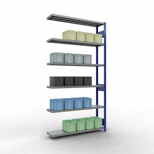 Scaffali componibili, scaffali, sistema a innesto MULTIplus250, 2500 x 1300 x 300 mm (AxLxP), 6 ripiani, barre longitudinali, RAL 5010 blu genziana/zincato della marca Schulte Lagertechnik della gamma sistemi a innesto