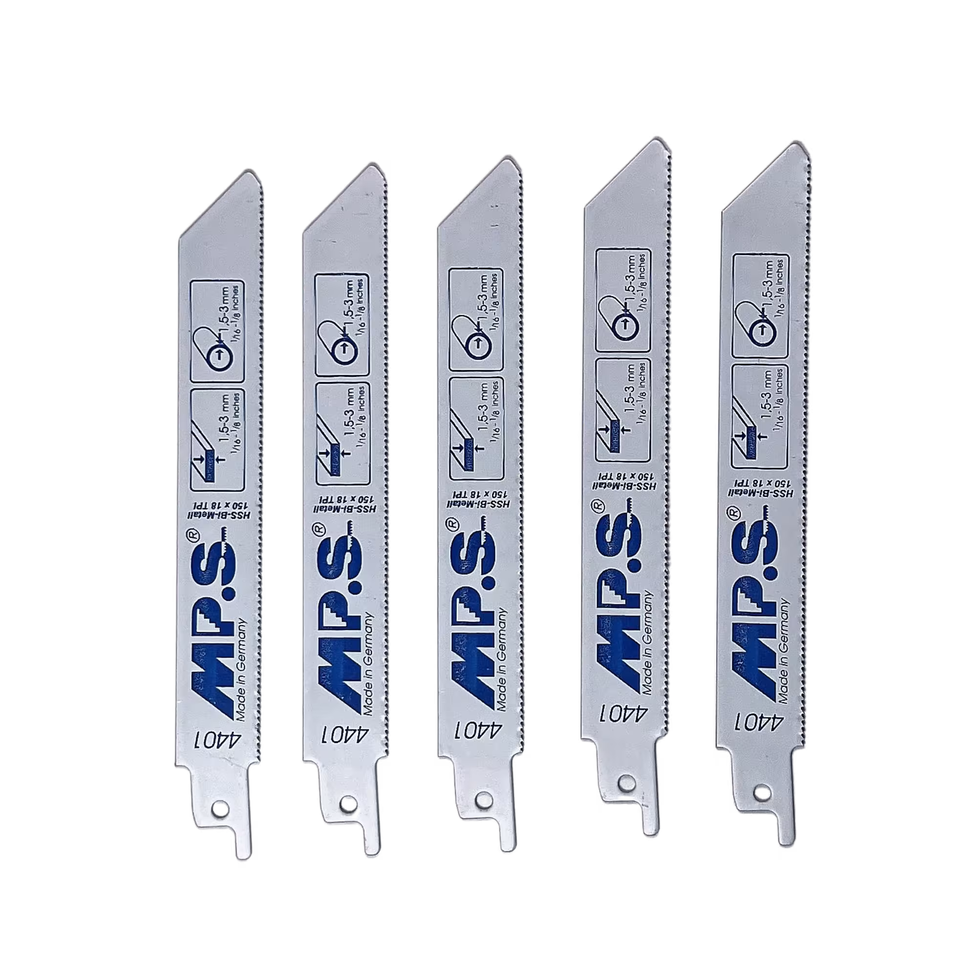 Gruppo di prodotti Lama per sega alternativa bimetallica MPS fresata e stradata per la lavorazione di legno e materiali metallici Lama per sega universale bimetallica fresata e stradata, lunghezza totale 150/lunghezza dentata 130 mm, passo dei denti 1,4 mm della marca MPS della categoria lame per seghe.