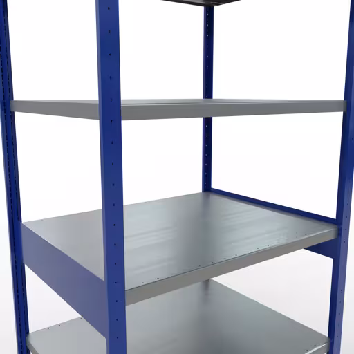 Étagère de base, étagère, système enfichable MULTIplus250, 2500 x 1000 x 800 mm, 6 étagères, barres de longueur, RAL 5010 bleu gentiane/galvanisé de la catégorie d'étagères de base avec le GTIN 4004514284143 Étagère de base, étagère, système enfichable MULTIplus250, 2500 x 1000 x 800 mm, 6 étagères, RAL 5010 bleu gentiane/galvanisé de Schulte Lagertechnik de la gamme de produits du système enfichable