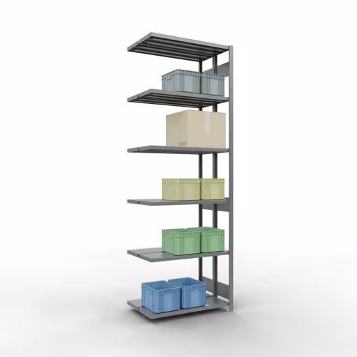 Étagère supplémentaire, étagère double, système d'étagères MULTIplus250, 3000 x 1000 x (2x300) mm (HxLxP), 2x7 étagères, barres de longueur, galvanisées avec la référence réf. 17937 Rayonnage supplémentaire, rayonnage double, système d'étagères MULTIplus250, 3000 x 1000 x (2x300) mm, 2x7 étagères, galvanisé de Schulte Lagertechnik de la catégorie étagères