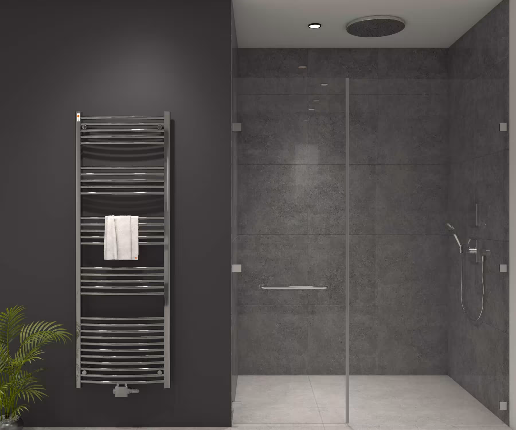 Radiatore da bagno MERT curvo cromato, attacco centrale, radiatore da bagno