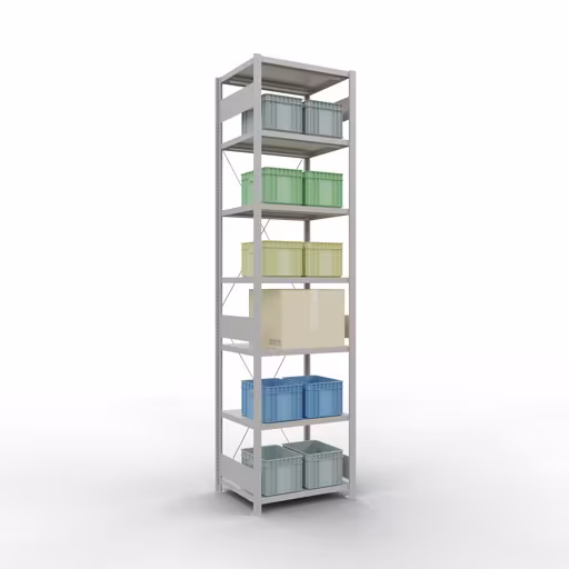 Image du produit n° 14 de l'article étagère de base, étagère, système enfichable MULTIplus250, 3000 x 750 x 600 mm, 7 étagères, traverse, RAL 7035 gris clair Figure n° 14 de l'article étagère de base, système d'étagères enfichables MULTIplus250, 3000 x 750 x 600 mm, 7 étagères, gris clair RAL 7035 du groupe de produits système enfichable de Schulte Lagertechnik