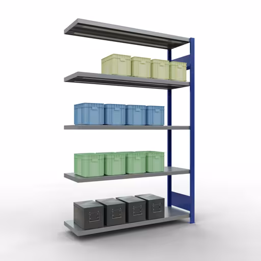 Immagine del prodotto n. 14 dell'articolo Scaffale aggiuntivo, scaffale, sistema a innesto MULTIplus250, 2000 x 1300 x 400 mm (AxLxP), 5 ripiani, barre longitudinali, RAL 5010 blu genziana/zincato Figura n. 14 dell'articolo scaffale aggiuntivo, scaffale, sistema a innesto MULTIplus250, 2000 x 1300 x 400 mm (AxLxP), 5 ripiani, barre longitudinali, RAL 5010 blu genziana/zincato del gruppo di prodotti sistema a innesto della marca Schulte Lagertechnik