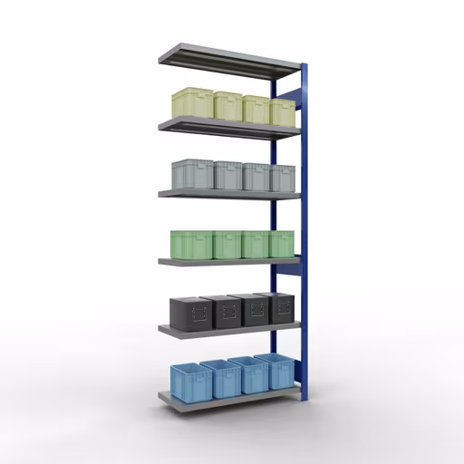 Figura n. 13 dell'articolo Scaffali aggiuntivi, sistema a innesto per scaffali MULTIplus330, 2500 x 1000 x 400 mm, 6 ripiani, RAL 5010 blu genziana/zincato del gruppo di prodotti Sistema a innesto della marca Schulte Lagertechnik