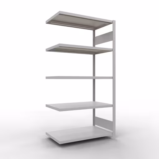 Anbauregal, Fachbodenregal Stecksystem MULTIplus250, 2000 x 1000 x 600 mm (HxBxT), 5 Fachböden, Längenriegel, RAL 7035 lichtgrau aus der Kategorie Anbauregal mit der Artikelnummer 32865-LR