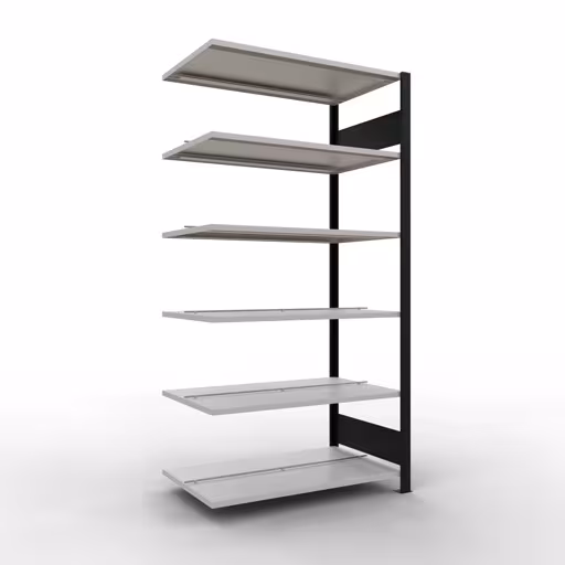 , étagère de bureau, système enfichable MULTIplus150, 2000 x 1000 x 600 mm, 6 étagères, avec butée centrale, noir/gris clair de Schulte Lagertechnik de la gamme d'étagères de bureau