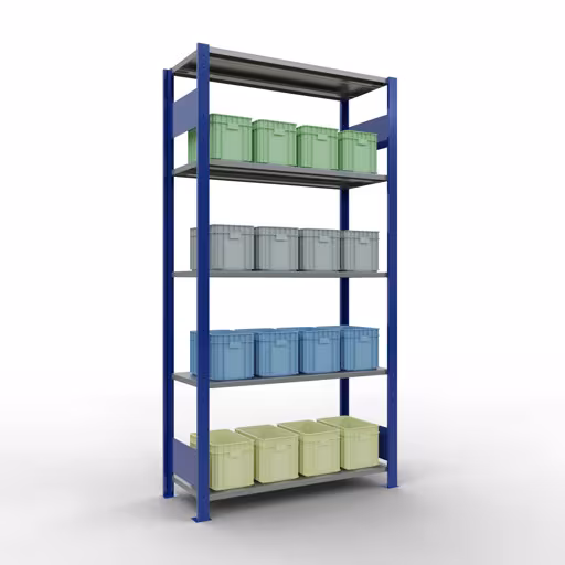Image supplémentaire de l'article Étagère de base, étagère, système enfichable MULTIplus150, 2000 x 1000 x 400 mm, 5 étagères, RAL 5010 bleu gentiane/galvanisé à partir de l'étagère de base