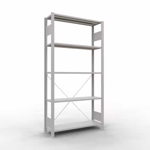 Étagère de base, étagère, système enfichable MULTIplus150, 2000 x 1000 x 300 mm (HxLxP), 5 étagères, traverse, gris clair RAL 7035, étagère de base, réf. 32630