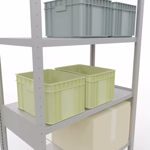 Une autre vue de l'article Etagère Basic, étagère système enfichable MULTIplus250, 2500 x 1000 x 500 mm, 6 étagères, RAL 7035 gris clair de la catégorie système enfichable