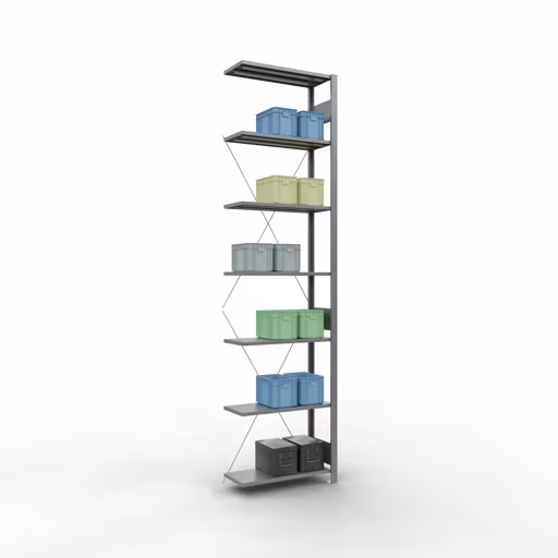 Une autre vue de l'article Rayonnage complémentaire, rayonnage à étagères, système enfichable MULTIplus150, 3000 x 750 x 300 mm, 7 tablettes, traverse, galvanisé Une autre vue de l'article, étagère système enfichable pour étagères MULTIplus150, 3000 x 750 x 300 mm, 7 étagères, galvanisée de la catégorie système enfichable