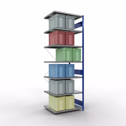 Image du produit n° 6 de l'article, système d'étagères enfichables MULTIplus250, 3000 x 1000 x 800 mm, 7 étagères, RAL 5010 bleu gentiane/galvanisé de la gamme de produits du système enfichable de la marque Schulte Lagertechnik