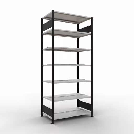 Scaffale Basic, scaffale per ufficio, sistema a innesto MULTIplus150, 2300 x 1000 x 600 mm (AxLxP), 7 ripiani, barre longitudinali, con fermo centrale, nero/grigio chiaro, sistema a innesto, articolo n. 36049-S